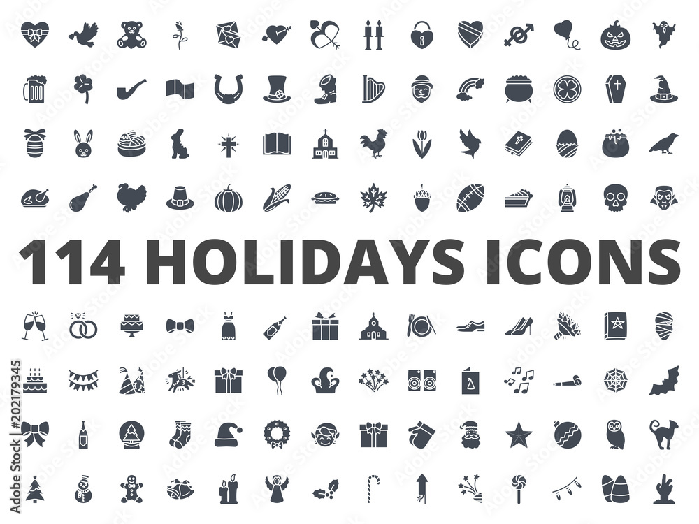 Holidays silhouette icon vector pack