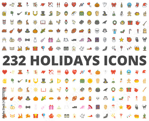 Holidays colored flat icon vector pack