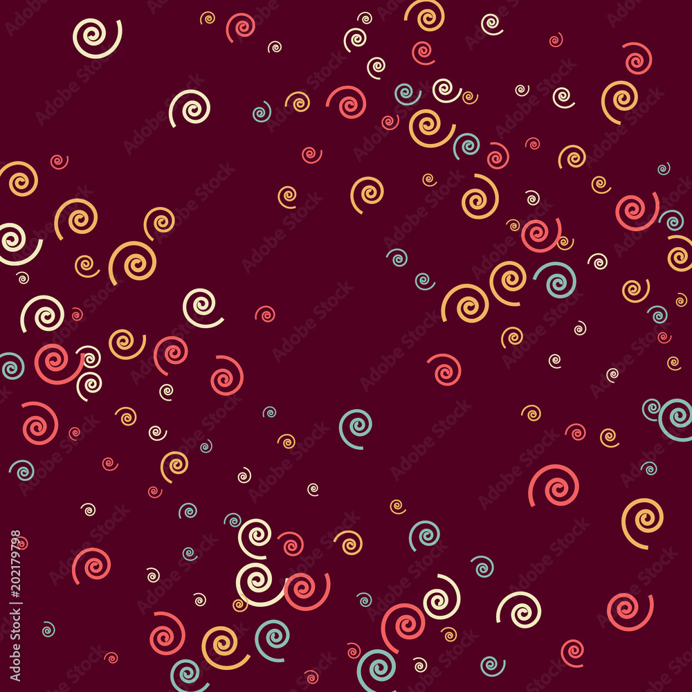 Festive Background with Colorful spirals. Trendy Pattern for Postcard, Print, Banner or Poster. Pretty spirals For Party Decoration, Wedding, Birthday or Anniversary Invitation. Vector