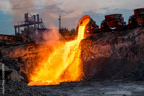 Domestic slag discharge at the iron foundry  industrial landscape