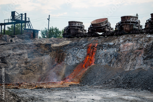 Domestic slag discharge at the iron foundry  industrial landscape