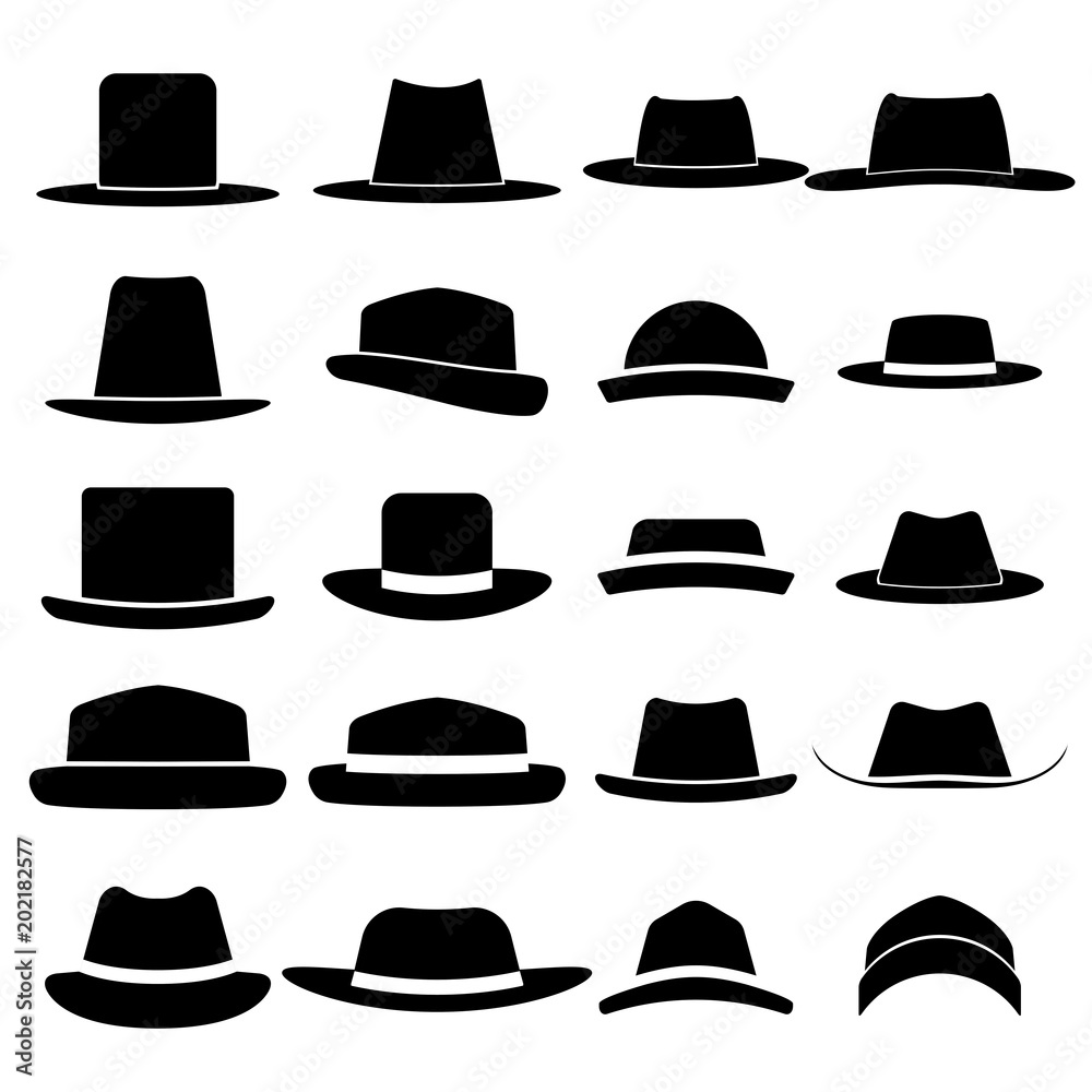 Set of hat vector on white background - obrazy, fototapety, plakaty 