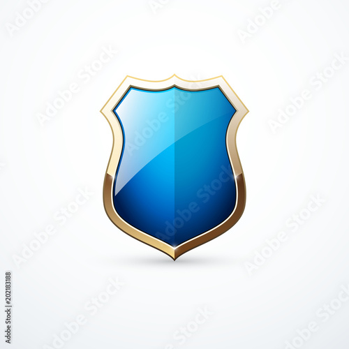 Gold and blue shield icon. Vector illustration