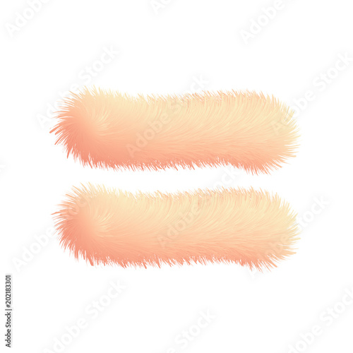Mathematical symbol equals in fur childish style. Colorful cartoon fluffy gentle line. Feathery fun pink digit. Vector isolated illustration photo