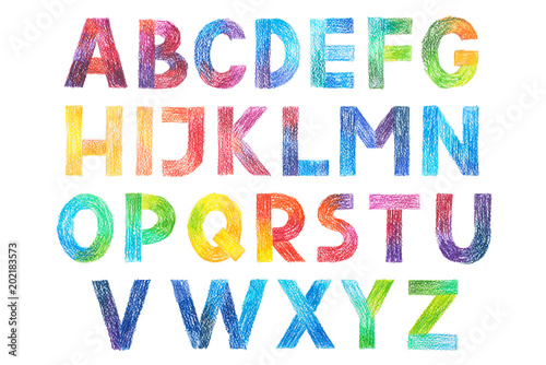 Sans Serif Gothic Grotesk alphabet drawing in color pencils