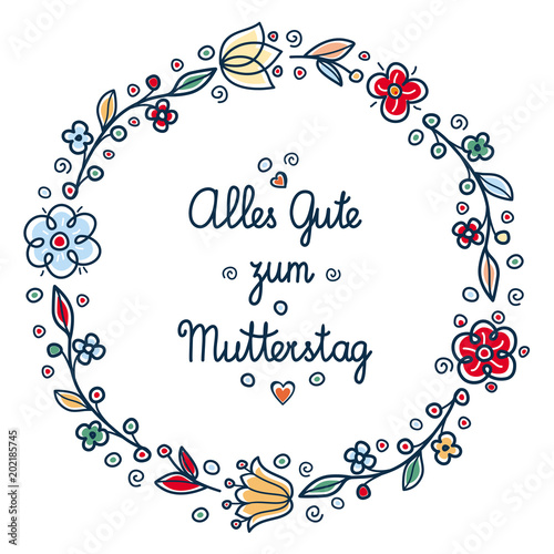 Happy Mother S Day Greeting Card In Deutsche English Translation Happy Mother S Day Alles Gute Zum Muttertag Greeting Card Template Round Flower Frame Stock Vector Adobe Stock