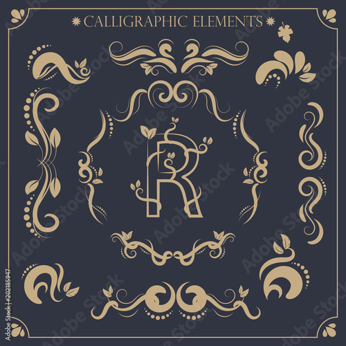 set of calligraphic design elements and page decorations