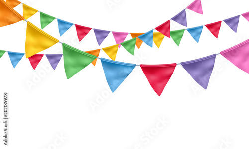 Colorful flags garlands background.