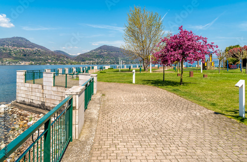 Lakefront of Ranco, is small village located on the shore of Lake Maggiore in province of Varese, Italy photo