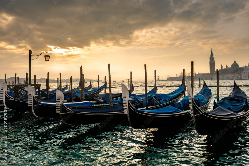 Naklejka premium Venice Gondolas at Sunrise