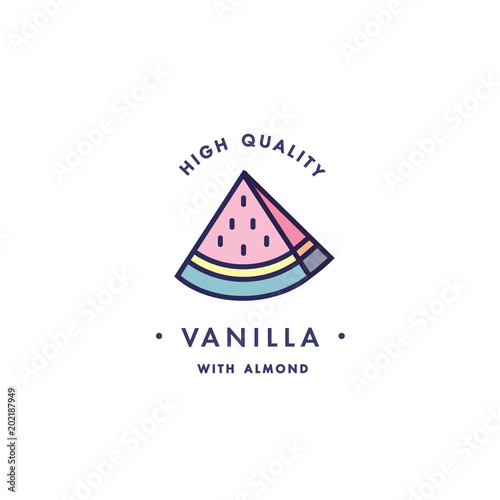 Design template logo and emblem - taste and liquid for vape - watermelon. Logo in trendy linear style.