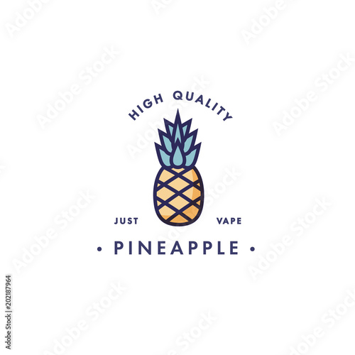 Design template logo and emblem - taste and liquid for vape - pineapple. Logo in trendy linear style.