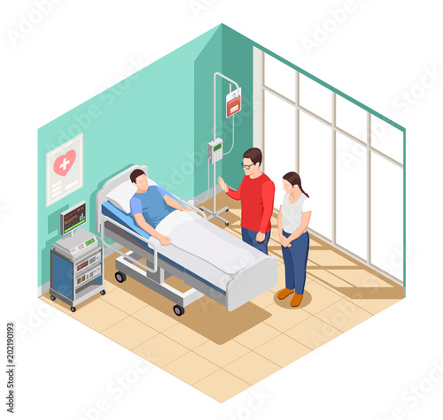 Hospital Visit Friends Isometric Composition