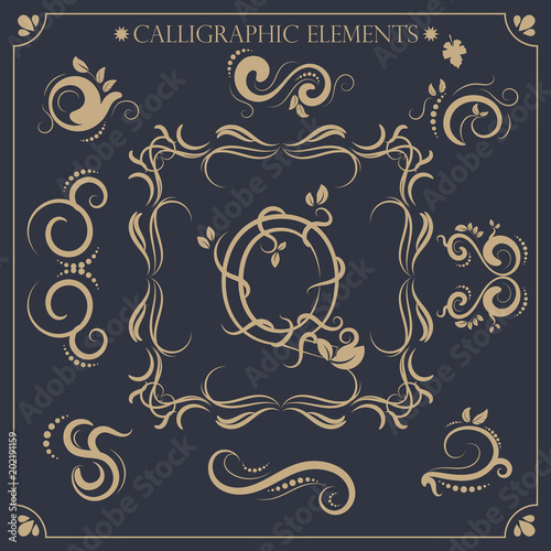 set of calligraphic design elements and page decorations