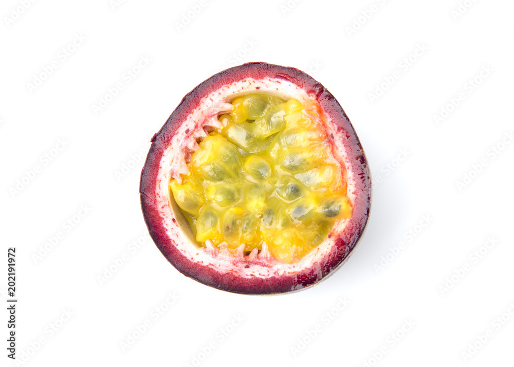 Cut Passion Fruit on a White Background Cut Passion Fruit on a White Background