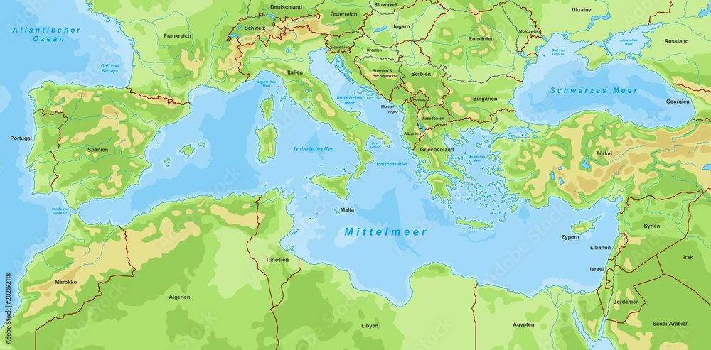 Mittelmeerkarte - Farbig