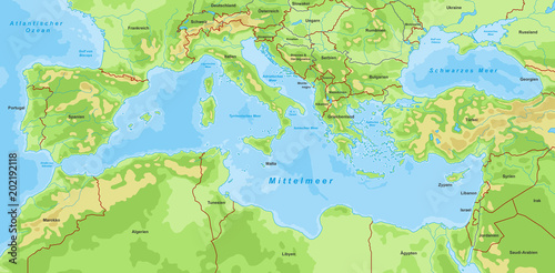 Mittelmeerkarte - Farbig