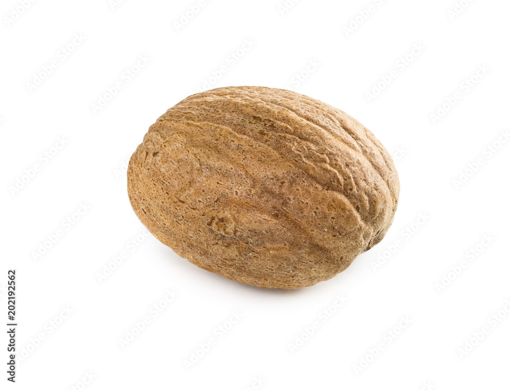 One nutmeg isolated on white background One nutmeg isolated on white background