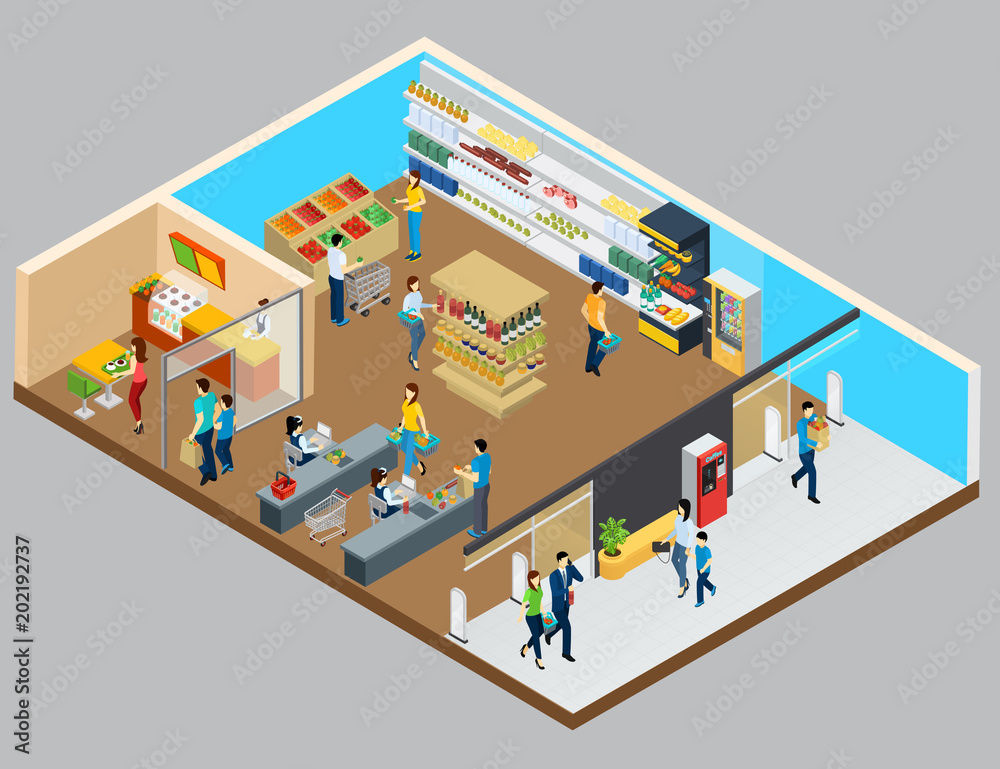 Grocery Store Isometric Design Concept