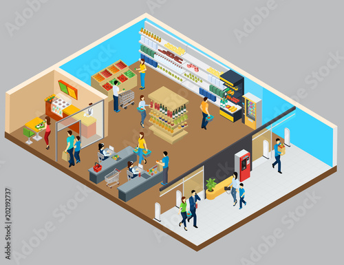 Grocery Store Isometric Design Concept