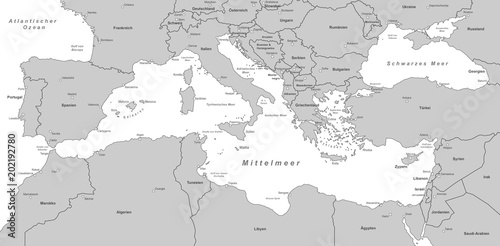 Mittelmeerkarte - Grau