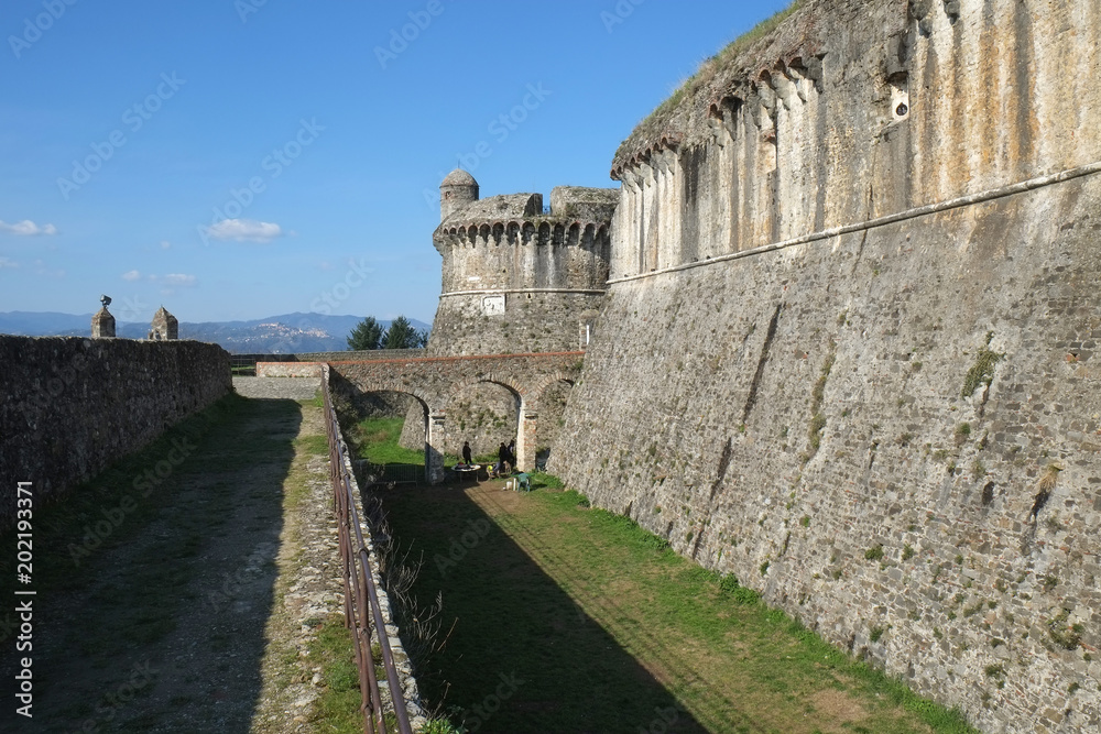 Medieval fortress called Fortezza Sarzanello in Sarzana city, Italy