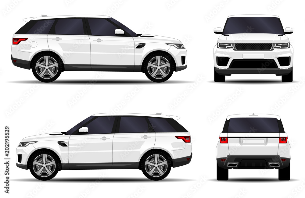 realistic SUV car. front view; side view; back view. - obrazy, fototapety, plakaty 