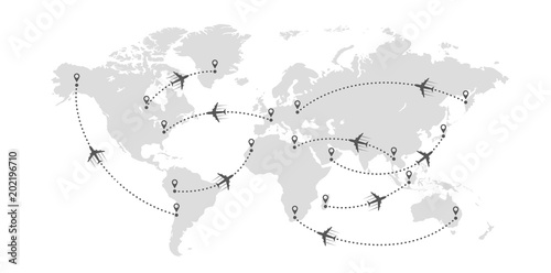 World map and planes