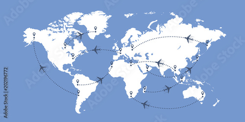 World map and planes