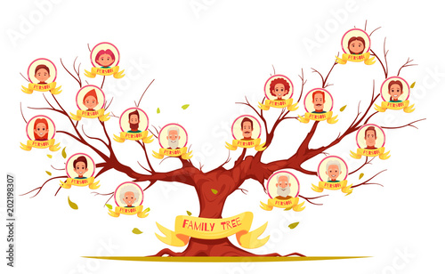 Family Tree Horizontal Cartoon Illustration