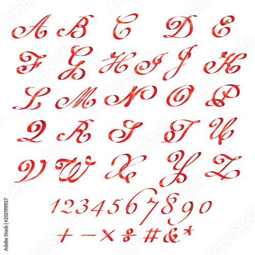 Red ribbon Font and numbers vector set