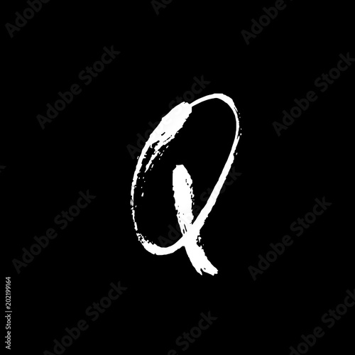 Letter Q. Handwritten by dry brush. Rough strokes textured font. Vector illustration. Grunge style alphabet.