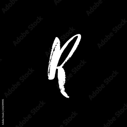 Letter R. Handwritten by dry brush. Rough strokes textured font. Vector illustration. Grunge style alphabet.