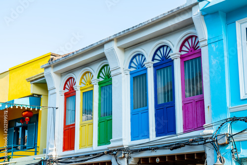 beautiful architecture at Phuket old town with old buildings in Sino Portuguese style