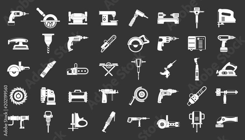 Electric tools icon set vector white isolated on grey background 