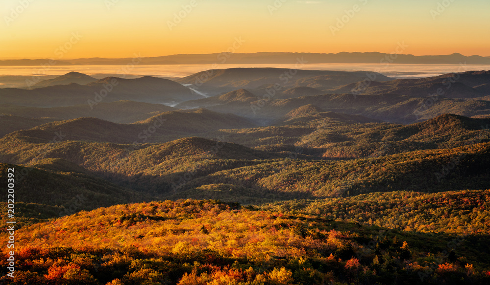 Autumn Morning light over Rough Ridge on the Blue Ridge Parkway, North Carolina