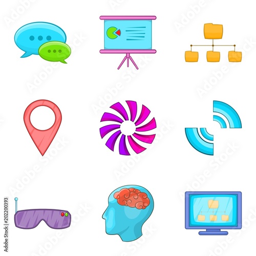 Internet host icons set. Cartoon set of 9 internet host vector icons for web isolated on white background