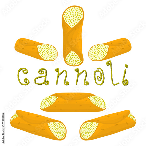 Vector illustration for various sweet waffles Sicilian dessert cannoli