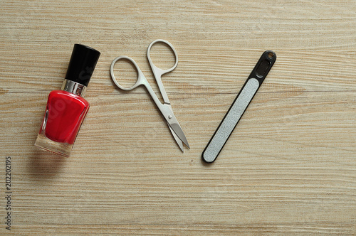 Red nail polish and accessories