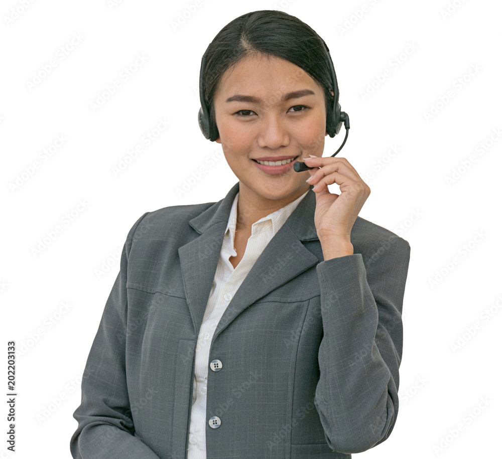 Business woman in headsets. isolated background with clipping path. Business woman in headsets. isolated background with clipping path.