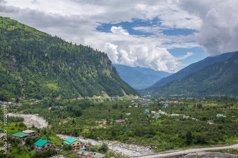 Beautiful panorama of green Kullu valley in Himachal Pradesh state, India