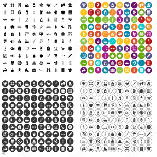 100 fit body icons set vector in 4 variant for any web design isolated on white
