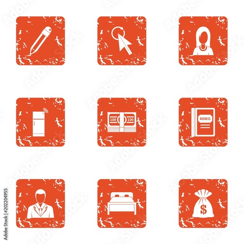 Monetary intervention icons set. Grunge set of 9 monetary intervention vector icons for web isolated on white background