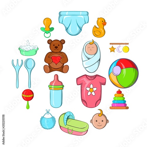 Baby icons set in cartoon style isolated on white background