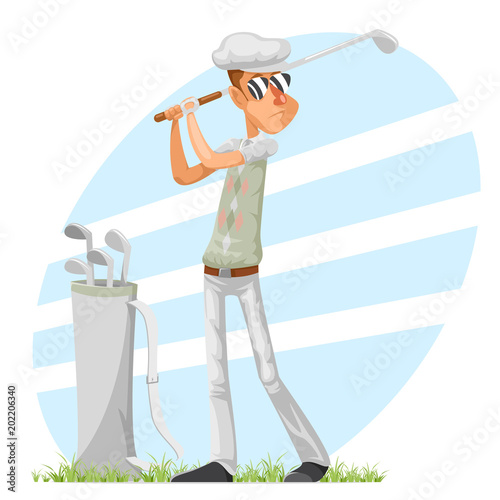 Golfer cool professional player adjusts glove champion golf club isolated cartoon character design vector illustration