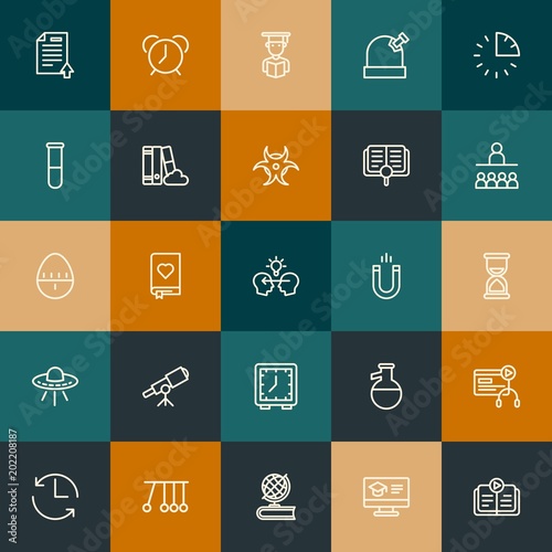 Modern Simple Set of science, time, education Vector outline Icons. Contains such Icons as chemical, renew, global, woman and more on vintage colors background. Fully Editable. Pixel Perfect.