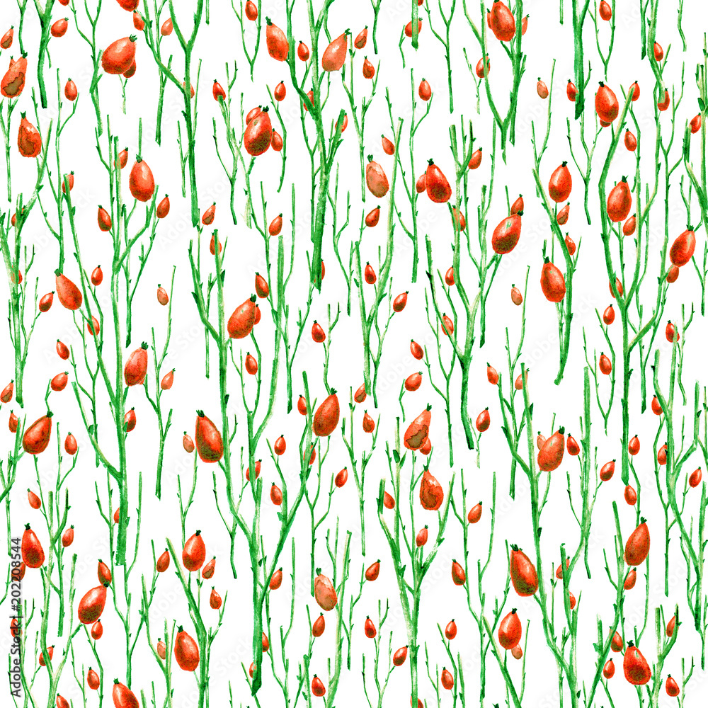 Fototapeta premium Seamless Botanical Pattern with Briar Branches in Asian Style.
