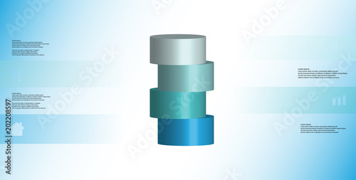 3D illustration infographic template with cylinder horizontally sliced to four parts