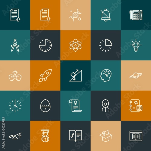 Modern Simple Set of science, time, education Vector outline Icons. Contains such Icons as store, hour, dna, musical, science, and more on vintage colors background. Fully Editable. Pixel Perfect.
