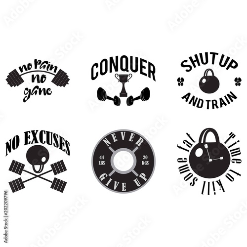 Set of fitness motivators black and white photo